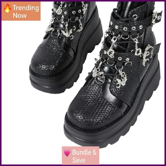 Chunky Wedge Ankle Boots DIY Platform Combat Boots Lightweight Waterproof - Picture 4 of 8